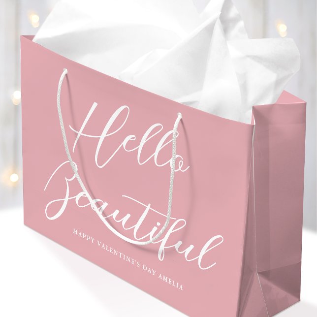 Valentine's Day Gift Bag Elegant Script Pink White (Skapare uppladdad)