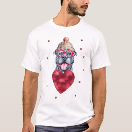 Valentines Day Gift Grått Pitbull Hund T Shirt