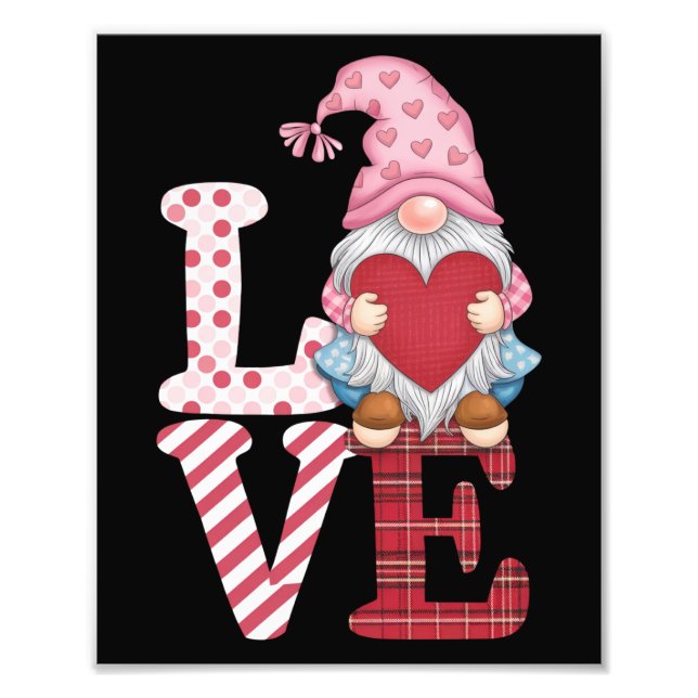 Valentines day Gnome Kärlek par gåvor till henne Fototryck (Framsidan)