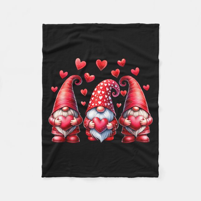 Valentines Day Gnomes Cute Red Hearts Love Gnome W Fleecefilt (Framsidan)