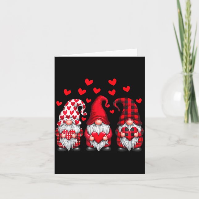 Valentines Day Gnomes Cute Red Hearts Love Gnome W Kort (Framsida)