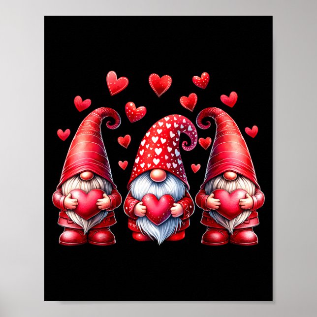 Valentines Day Gnomes Cute Red Hearts Love Gnome W Poster (Framsidan)