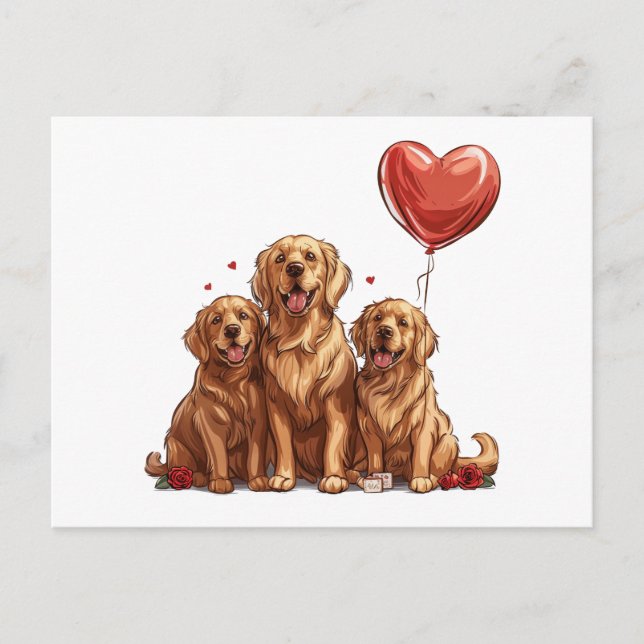 Valentines day Golden Retriever Hund Helg Vykort (Framsida)