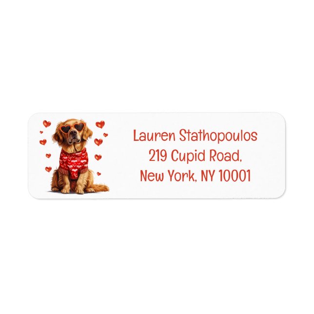 Valentines day Golden Retriever Hund Returadress Etikett (Framsidan)