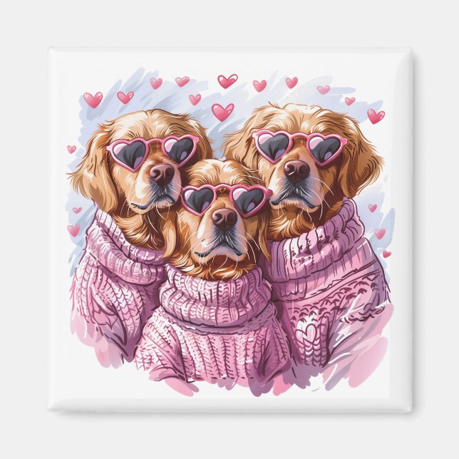 Valentines day Golden Retriever Hundar Magnet (Framsidan)
