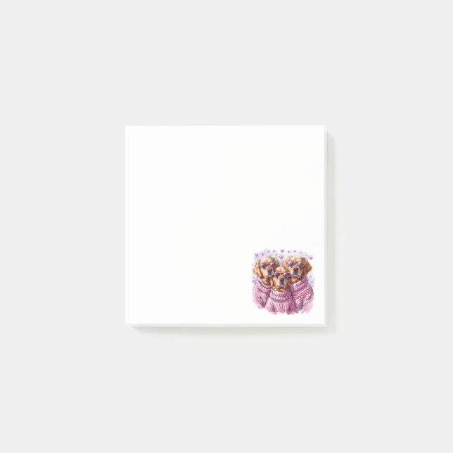 Valentines day Golden Retriever Hundar Post-it Block (Framsida)