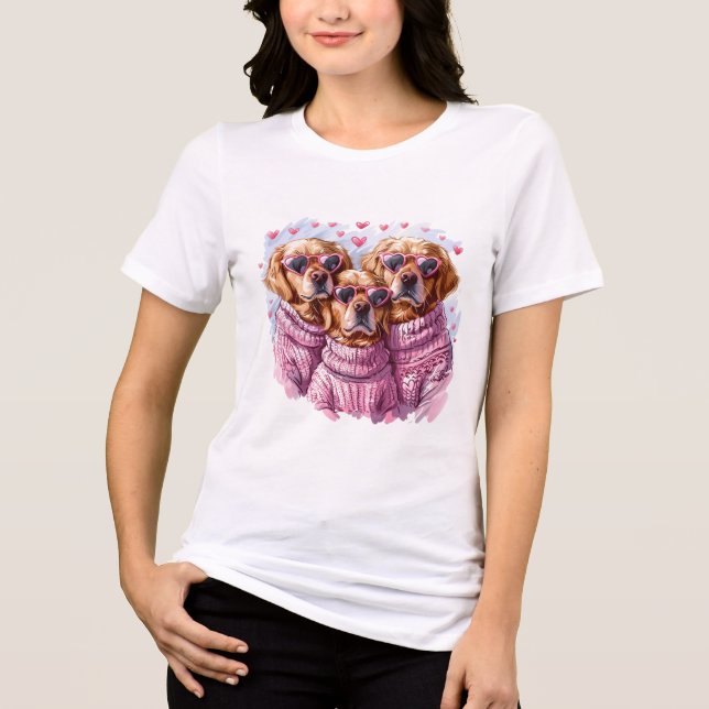 Valentines day Golden Retriever Hundar T Shirt (Framsida)