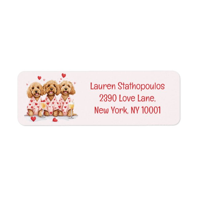Valentines day Goldendoodle Hundar Returadress Etikett (Framsidan)