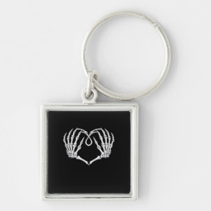 Valentines day Gothic Heart med Skeleton Händer Va Fyrkantig Silverfärgad Nyckelring
