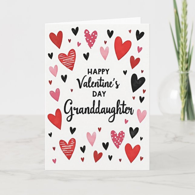 Valentines Day Granddaughter Hearts Card Kort (Framsida)