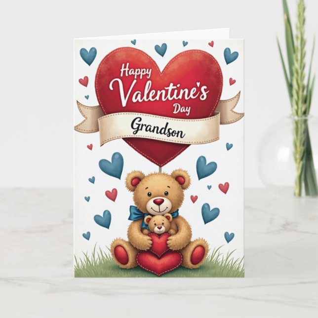 Valentines Day Grandson Heart Card Kort (Framsida)