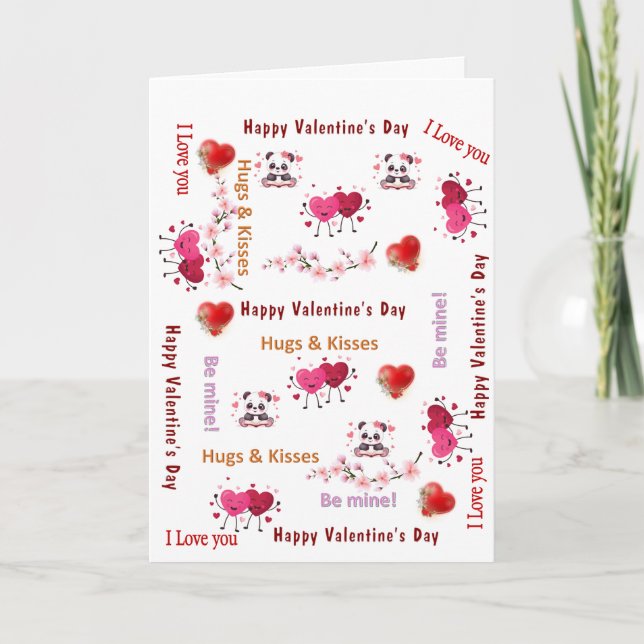 Valentine's Day Greeting Card CoupleRed Hearts  Helgkort (Framsida)