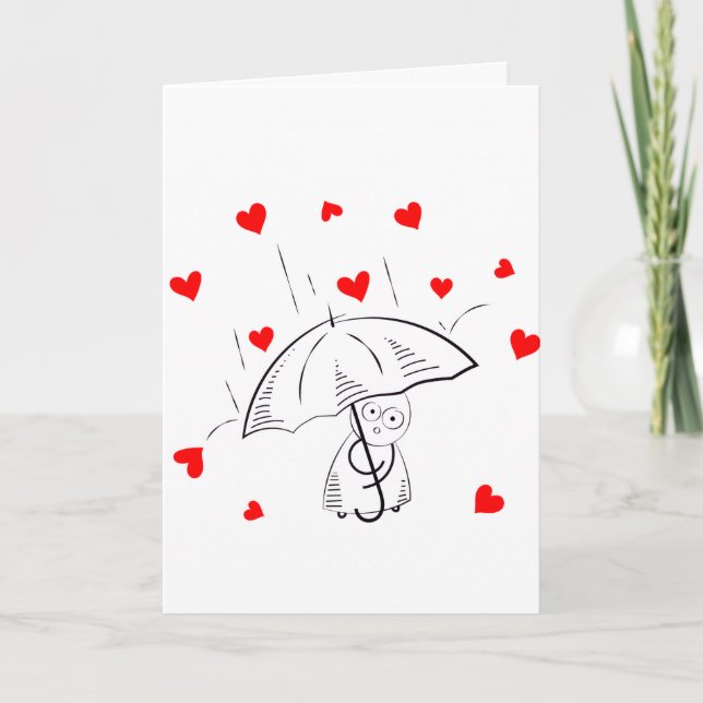Valentine's Day Greeting Card Umbrella Red Hearts  Helgkort (Framsida)