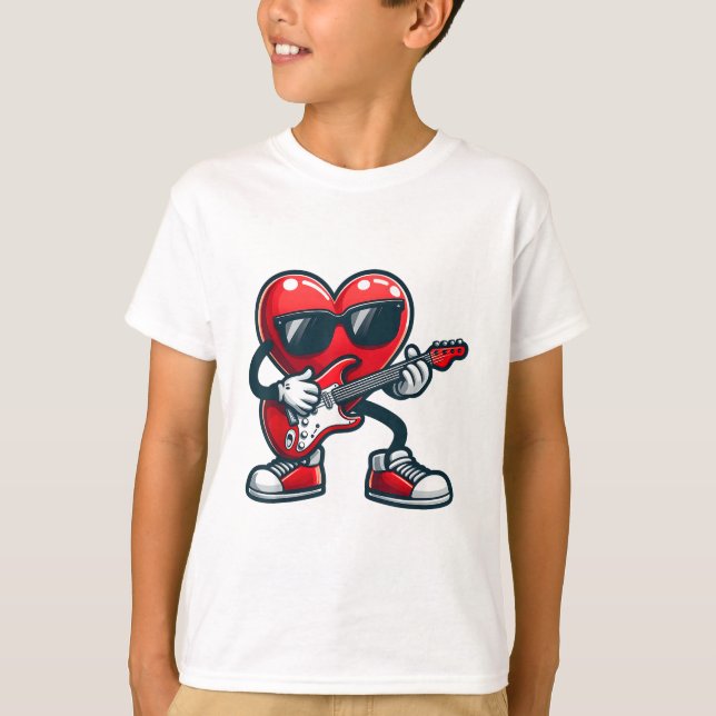 Valentines day Guitar Spelar Småbarn Boys Heart T Shirt (Framsida)