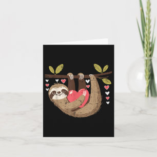 Valentines day Hanging Sloth Heart Boys Girls Kids Kort