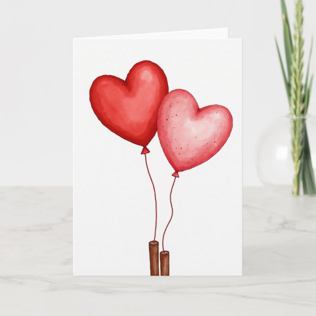 Valentines Day Heart Balloons Card Kort (Framsida)