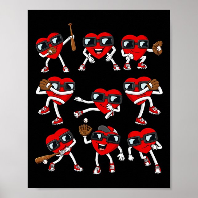 Valentines day Heart Baseball Boys Kids Poster (Framsidan)