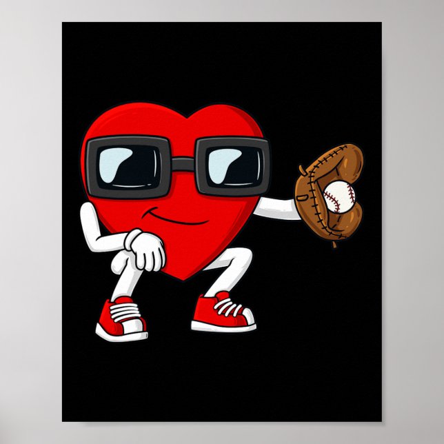 Valentines day Heart Baseball Catcher Roligt Boys  Poster (Framsidan)