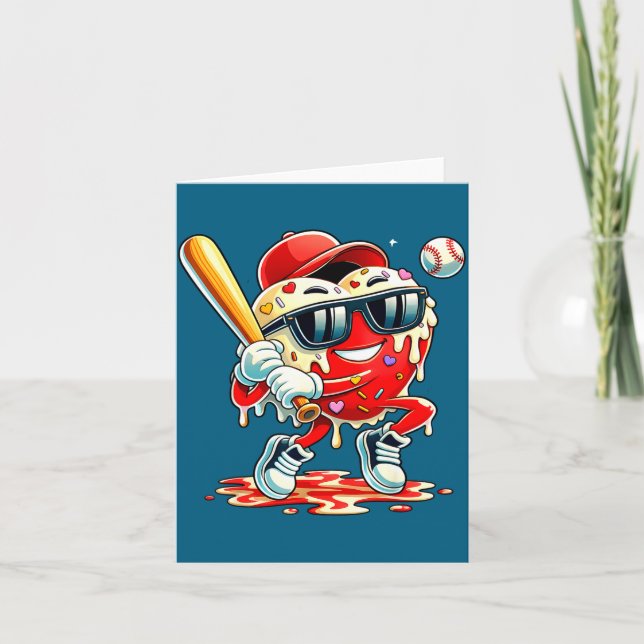 Valentines Day Heart Baseball Drip Ice Cream Boys  Kort (Framsida)