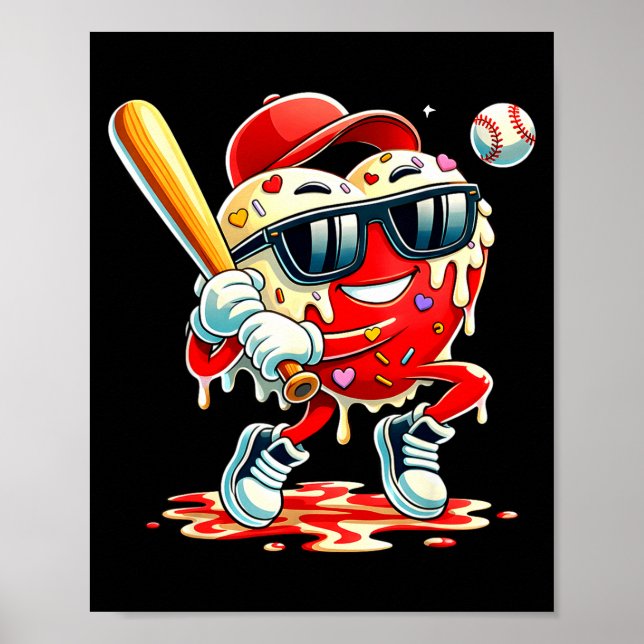 Valentines Day Heart Baseball Drip Ice Cream Boys  Poster (Framsidan)