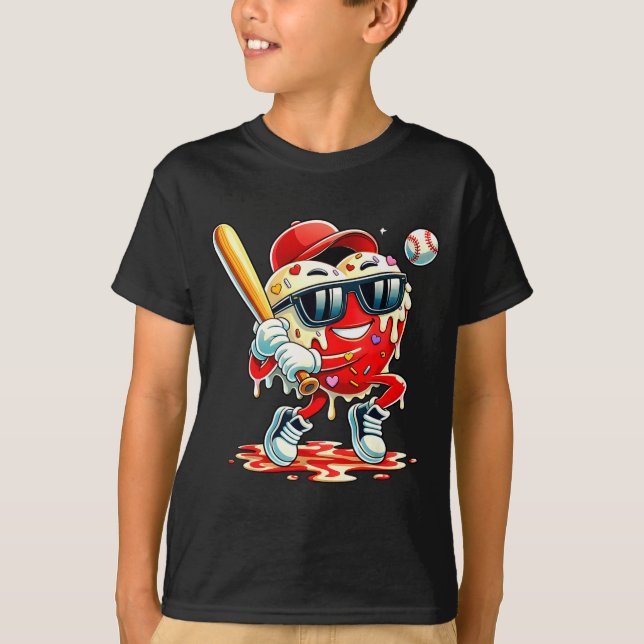 Valentines Day Heart Baseball Drip Ice Cream Boys  T Shirt (Framsida)
