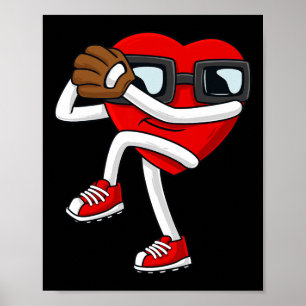Valentines day Heart Baseball Pitcher Roligt Boys Poster