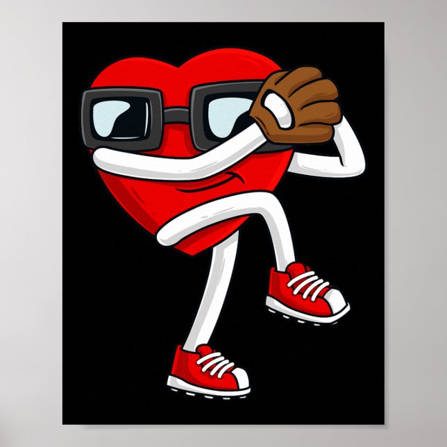 Valentines day Heart Baseball Pitcher Roligt Boys  Poster (Framsidan)
