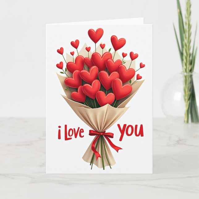 Valentines Day Heart Bouquet Card Kort (Framsida)