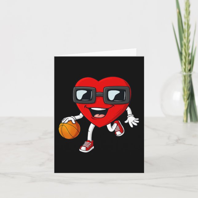 Valentines day Heart Dribbling Basketball Boys Gir Kort (Framsida)