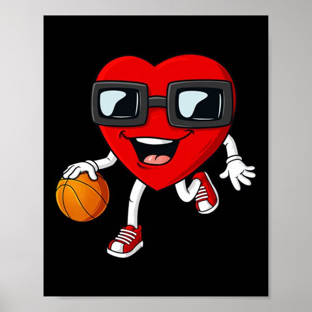 Valentines day Heart Dribbling Basketball Boys Gir Poster (Framsidan)