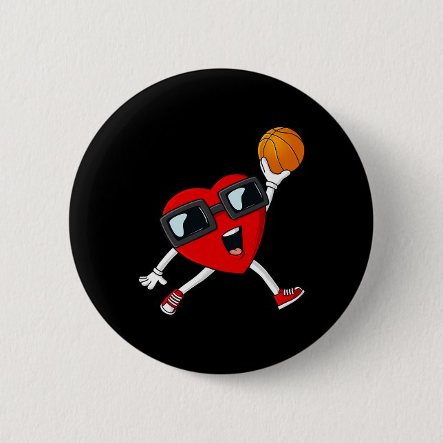 Valentines day Heart Dunking A Basketball Boys Gir Knapp (Framsida)