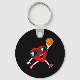 Valentines day Heart Dunking A Basketball Boys Gir Nyckelring