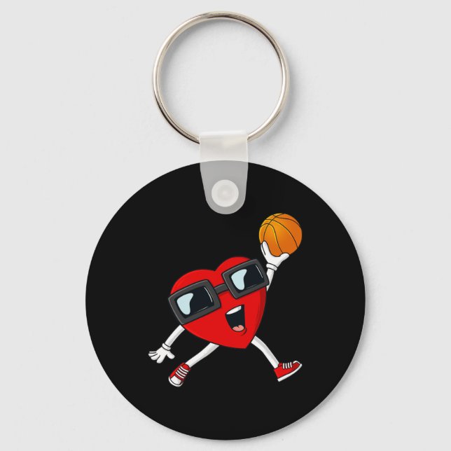 Valentines day Heart Dunking A Basketball Boys Gir Nyckelring (Framsida)