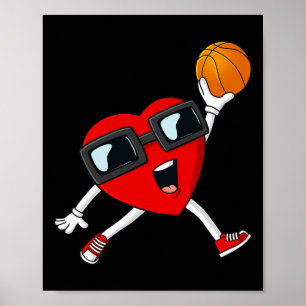 Valentines day Heart Dunking A Basketball Boys Gir Poster