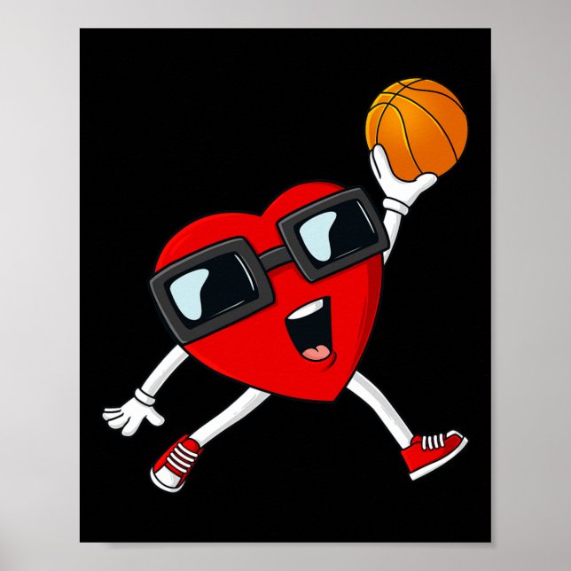 Valentines day Heart Dunking A Basketball Boys Gir Poster (Framsidan)