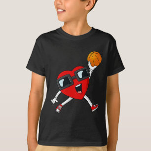 Valentines day Heart Dunking A Basketball Boys Gir T Shirt