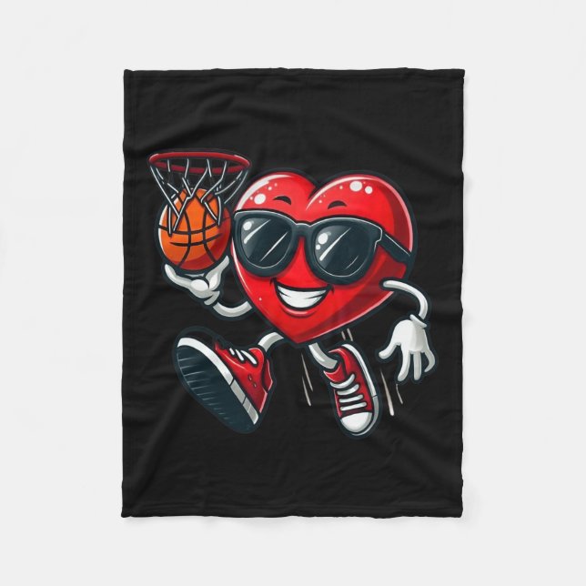 Valentines day Heart Dunking Basketball Boys Girls Fleecefilt (Framsidan)