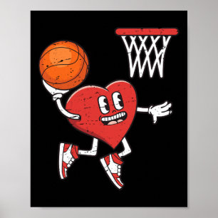Valentines day Heart Dunking Basketball Boys Girls Poster
