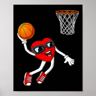 Valentines day Heart Dunking Basketball Boys Girls Poster