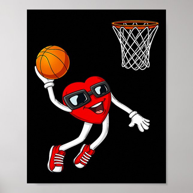 Valentines day Heart Dunking Basketball Boys Girls Poster (Framsidan)