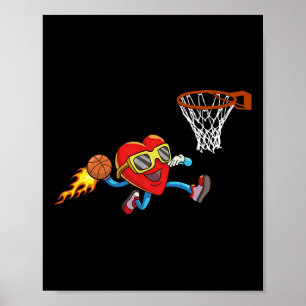 Valentines day Heart Dunking Basketball Boys Girls Poster