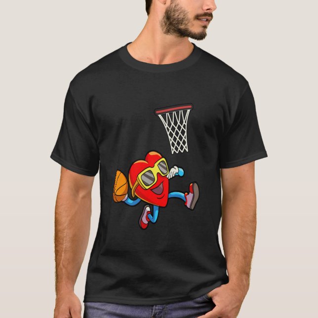 Valentines day Heart Dunking Basketball Boys Girls T Shirt (Framsida)
