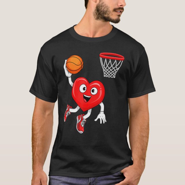 Valentines day Heart Dunking Basketball Manar Boys T Shirt (Framsida)