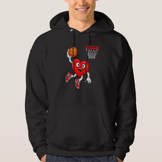 Valentines Day Heart Dunking Basketball Player Adu Hoodie (Framsida)