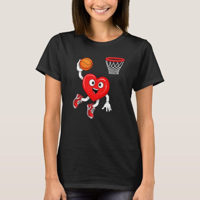 Valentines day Heart Dunking Basketball Player Adu T Shirt (Framsida)