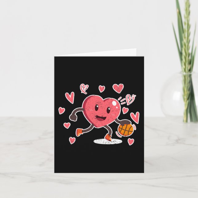 Valentines day Heart Dunking Basketball Player Pla Kort (Framsida)