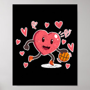 Valentines day Heart Dunking Basketball Player Pla Poster