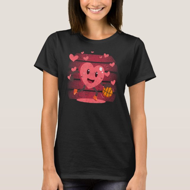 Valentines day Heart Dunking Basketball Player Pla T Shirt (Framsida)