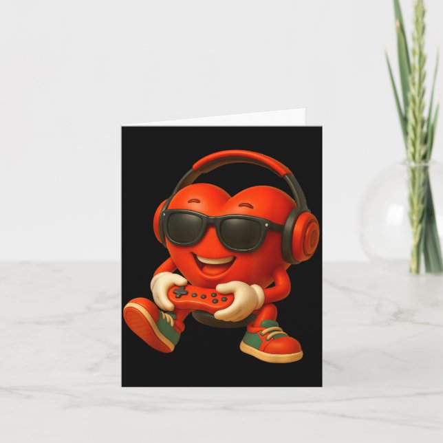 Valentines Day Heart Gamer Video Gaming Boys Men K Kort (Framsida)