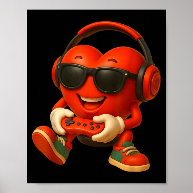 Valentines Day Heart Gamer Video Gaming Boys Men K Poster (Framsidan)